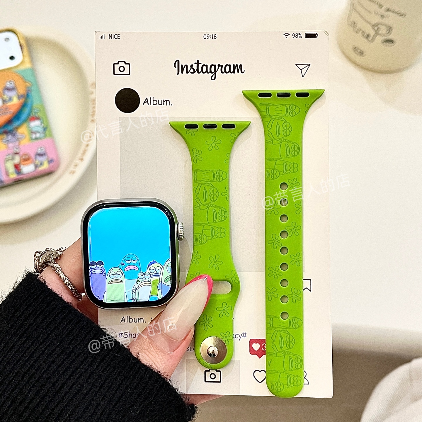 创意横版比奇堡适用Apple苹果iwatchs11/10手表表带S9硅胶小蛮腰