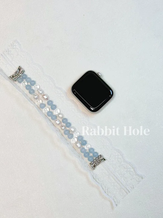 海盐奶冻·珍珠蓝玉髓白水晶表带 清冷温柔手工串珠定制